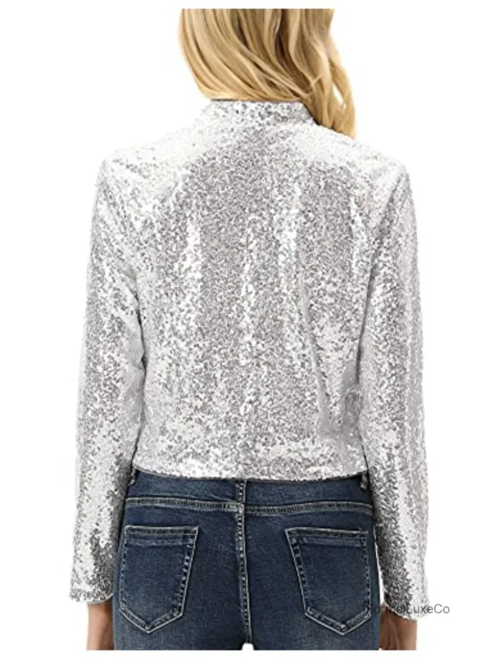 Sequin Shrug Bolero Jacket Long Sleeve Open Front Cropped Women's Party Top